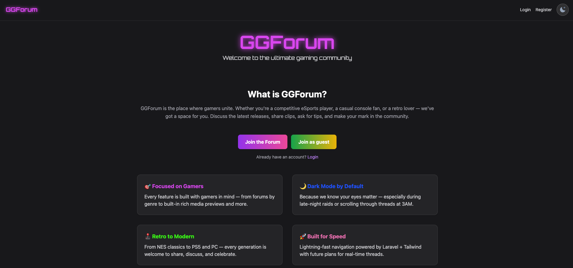 GGForum Home Screen